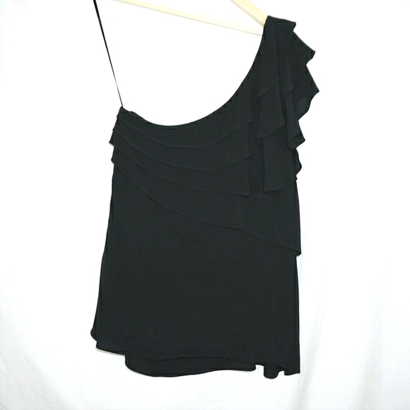 Black Halo One Shoulder Flounce Ruffle Top - Picture 3 of 6